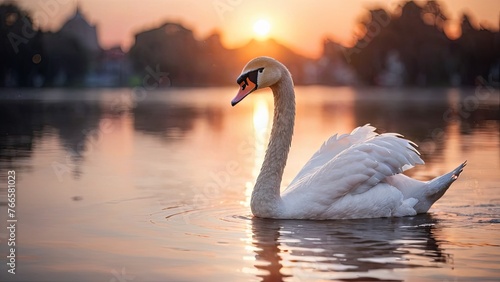 Swan Silhouette at Sunrise: A Serene Lake Morning