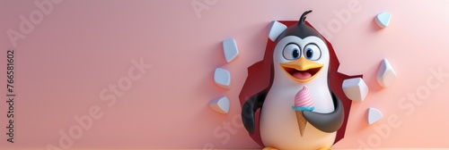 Penguin breaking through an ice wall, breaking barriers and determination concept
