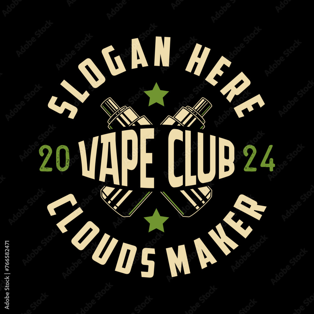 Vape shop logo emblem template vector illustration. Smoke shop logo. Design elements for logo, label, badge, sign. Monochrome label for vaping and electronic cigarette. 