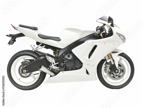 Motorcycle Isolated on White Background   Modern Japanese Motorbike for Transportation and Sport   White Sports Bike with Clipping Path and Single Wheel Object