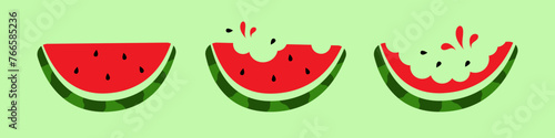Watermelon slice eat steps stage bitten piece isolated set.