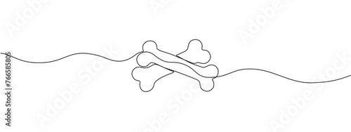 Continuous single line outline of dog bone icon. Single line outline of dog bones. Single line drawing background. Vector illustration.