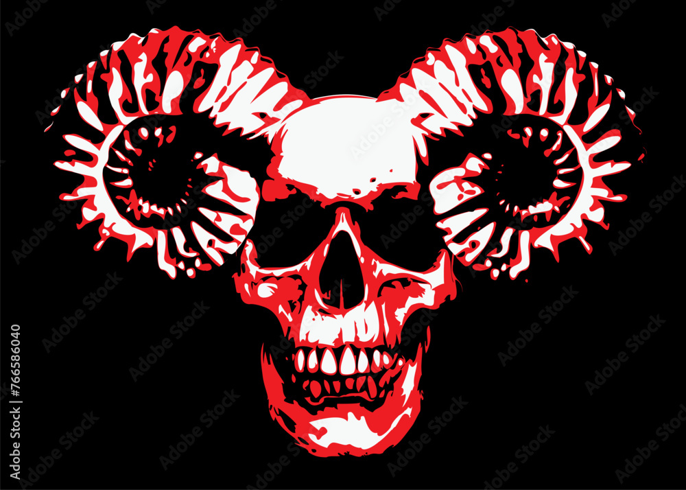 Vector illustration with human skull with horns ram in grunge style. The symbol of Satanism Baphomet Vector illustration with human skull with horns ram in grunge style. The symbol of Satanism Baphomet