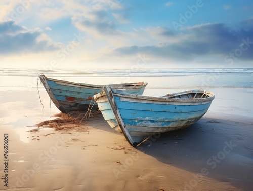 wooden boats resting on the sandy shore. They're like old friends taking a break! Their smooth curves tell stories of adventures at sea. Seagulls sing overhead as waves gently kiss the shore 