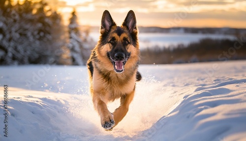 german shepherd dog in snow