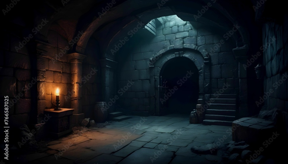 Fototapeta premium Underground dungeon, fantasy adventure tabletop role play game setting, dark and creepy background created with generative ai 
