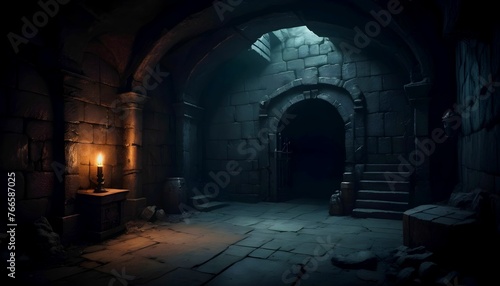 Underground dungeon, fantasy adventure tabletop role play game setting, dark and creepy background created with generative ai	
 photo