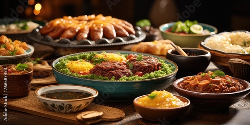 Delectable Ramadan Iftar Spread: Close-Up on Appetizing Meal, Inviting Taste Buds to Indulge in Traditional Delicacies