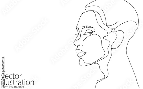 One line AI cyborg woman face. Smart assistant artificial intelligent computer future technology. Isolated one-line drawing sketch silhouette girl profile vector illustration