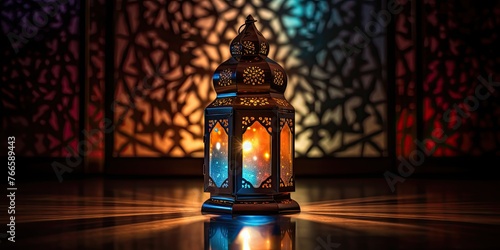 Glowing Ramadan Lantern: Radiating Abstract Colors, Bringing Warmth and Serenity Indoors During the Holy Month 