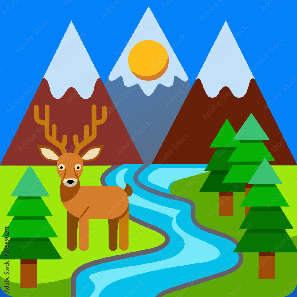 Naklejka premium Vector Beautiful Mountain Illustration