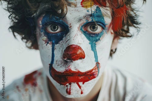 Young clown man with painted face