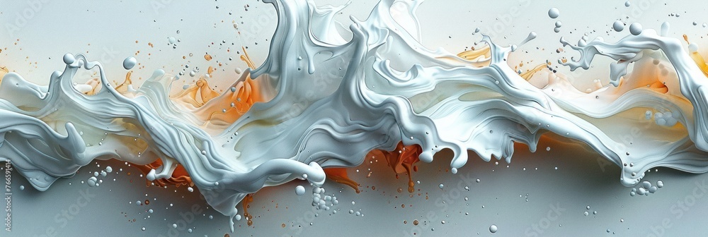 Obraz premium White and orange painting displayed on a white wall