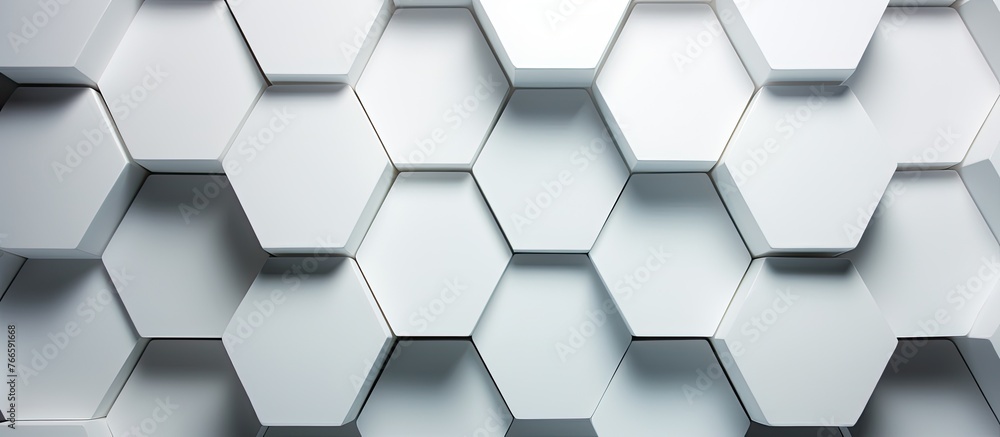 A detailed view of a wall constructed with interconnected white hexagonal pieces A detailed view of a wall constructed with interconnected white hexagonal pieces