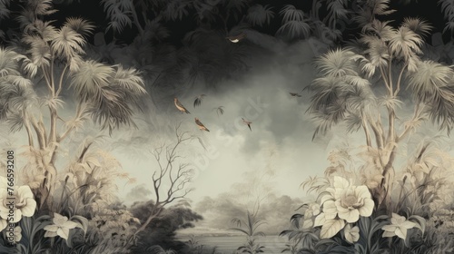 An Chinese dark landscape, in the style of gothic illustration