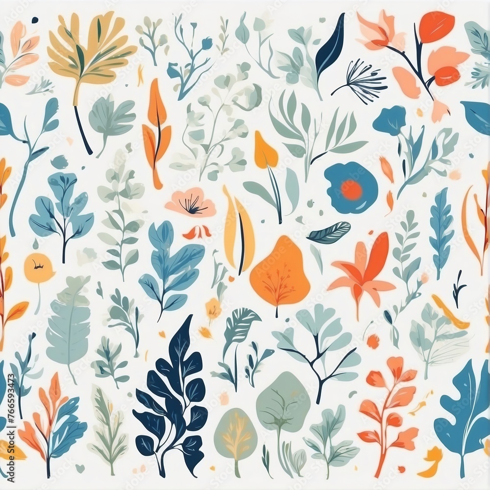 A collection of seamless pattern, colorful abstract plants and flowers. Hand drawn Collection of leaves and flowers. A close up of a pattern of flowers and leaves.
A collection of seamless pattern, colorful abstract plants and flowers. Hand drawn Collection of leaves and flowers. A close up of a pattern of flowers and leaves.