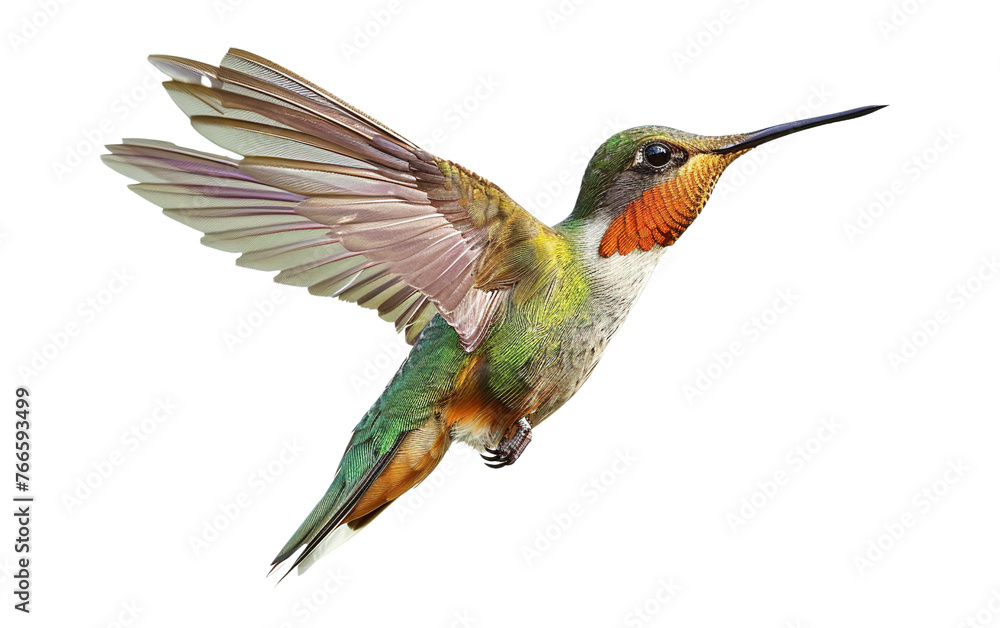 Obraz premium Beautiful flying hummingbird isolated on white or transparent background