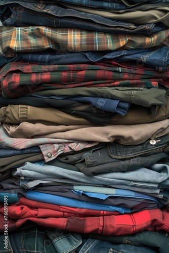 A pile of men's shirts stacked on top of each other. Suitable for fashion and clothing concepts