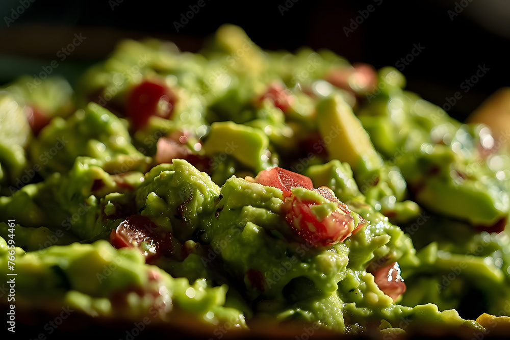Close up, vibrant colors and freshness of a plate of guacamole served at a restaurant, Mexican food, Close up, vibrant colors and freshness of a plate of guacamole served at a restaurant, Mexican food,