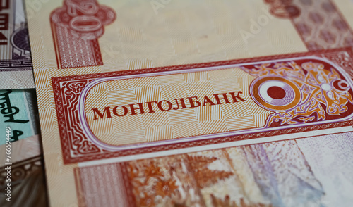 Wallpaper Mural Closeup of old mongolian Tugrik currency banknote with cyrillic lettering of national central bank Torontodigital.ca