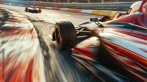 A blurry photo of a racing car on a track. Perfect for sports and speed concepts