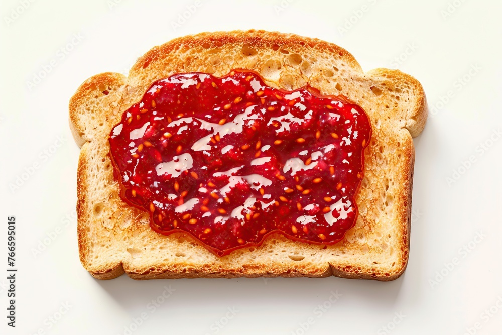 Toast bread with sweet raspberry jam isolated on white background Toast bread with sweet raspberry jam isolated on white background