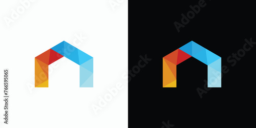 Futuristic house shape vector logo design with modern, simple, clean and abstract style.