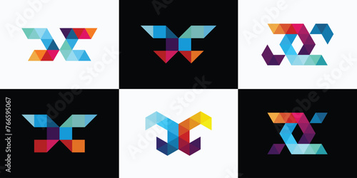 Collection of futuristic polygonal geometric D C initials vector logo designs in a modern, simple, clean and abstract style.