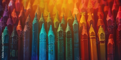 A row of vibrant crayons ready for use. Perfect for educational or artistic projects