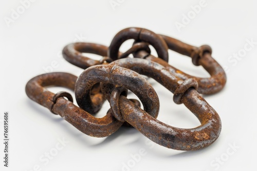 A detailed view of a chain on a plain white background. Ideal for industrial or security concepts