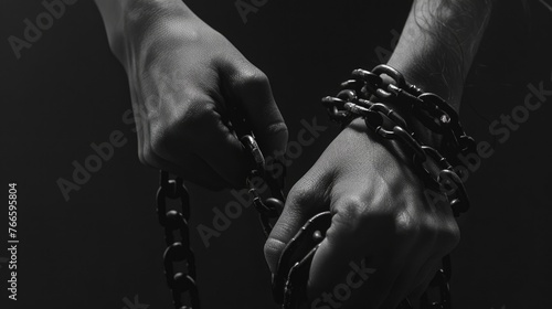 A person holding a chain, suitable for various concepts