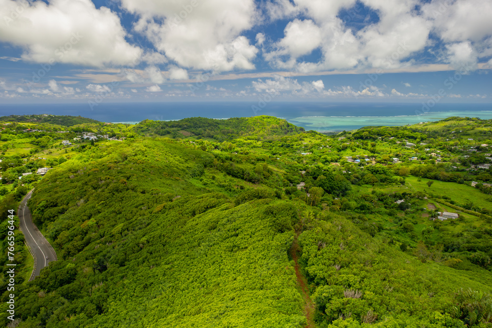 Aerial view of Mont Limon (Mount Limon) located in Rodrigues island