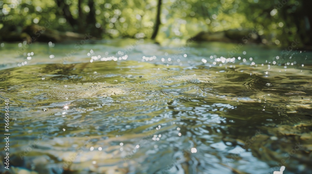 Fototapeta premium Close up view of water with trees in the background. Ideal for nature and outdoor themed projects