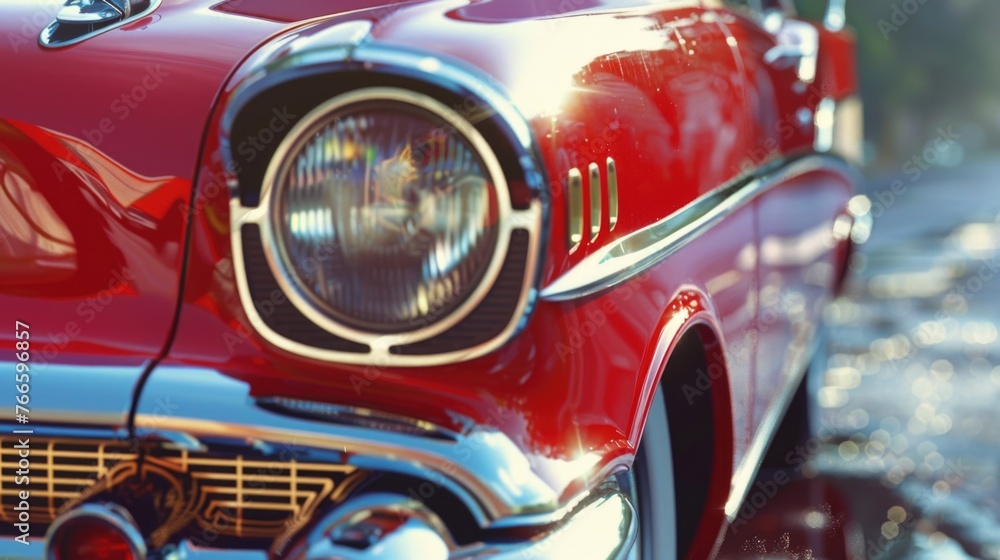 Naklejka premium Close-up of the front of a red car, ideal for automotive concepts