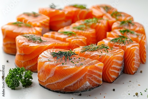 Exquisite Presentation of Fresh Salmon Sashimi in Culinary Artistry