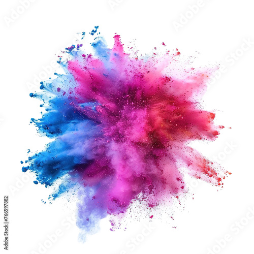 Color powder exploding against isolated on white or transparent background