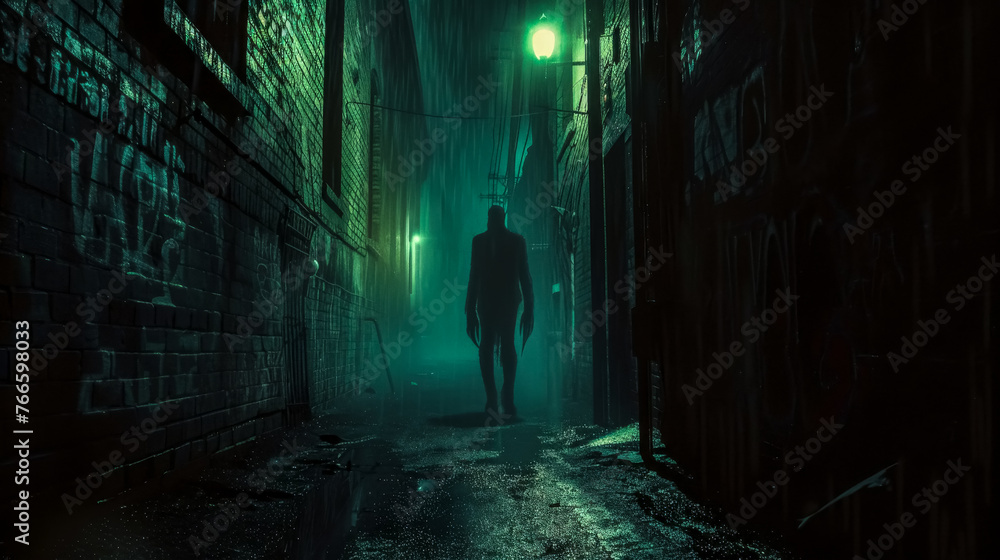Obraz premium Mysterious figure in a dark alley