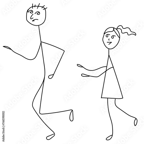 Sketch of man and woman in doodle style