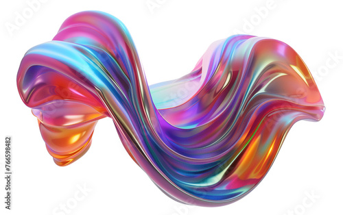 3D rendering multi colored flowing abstract shape in the form of a wave isolated on white background photo