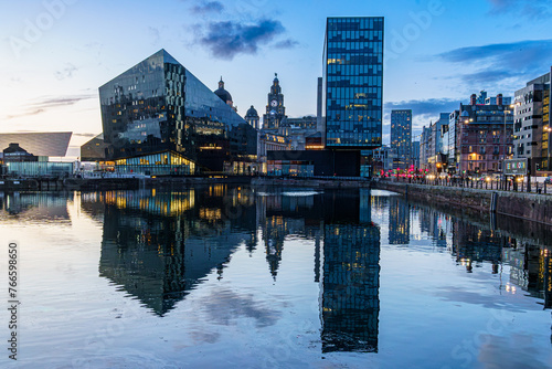 Reflections on the Canning Dock in Liverpool