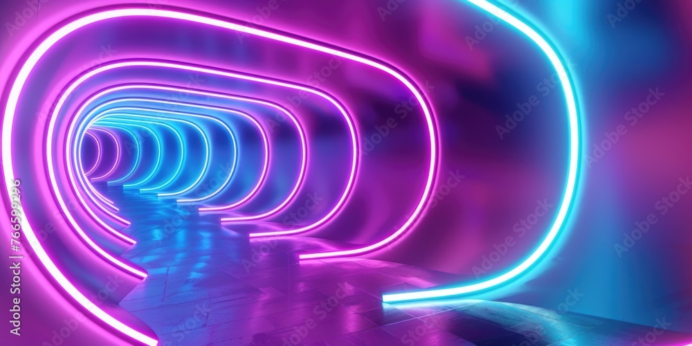 Futuristic tunnel with vibrant neon lights. Ideal for tech and science concepts Futuristic tunnel with vibrant neon lights. Ideal for tech and science concepts