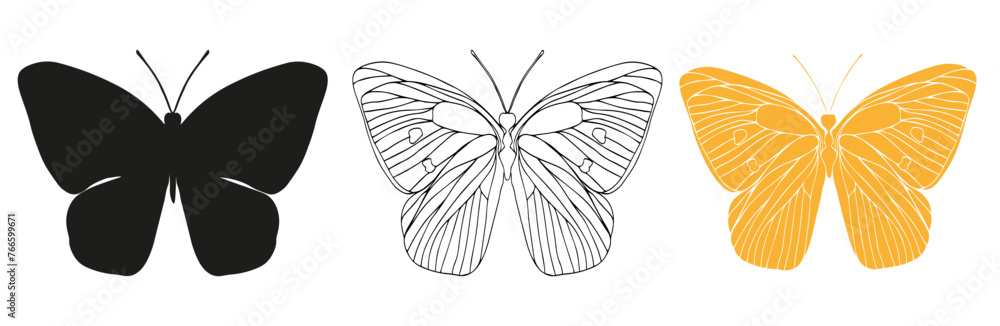 Butterfly black ink line art, silhouette illustrations. Insect set for coloring page, tattoo silhouette, hand drawn stickers, coloring page. Vector illustration, isolate on white background. Butterfly black ink line art, silhouette illustrations. Insect set for coloring page, tattoo silhouette, hand drawn stickers, coloring page. Vector illustration, isolate on white background.