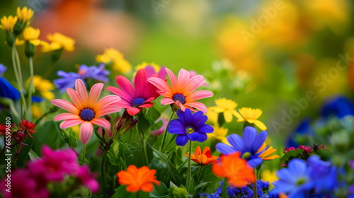 colorful flowers in spring garden