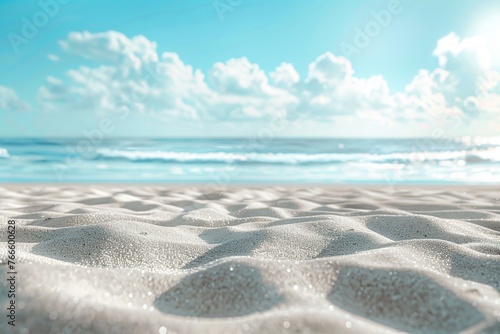 Sand on beach on blue sky and ocean background