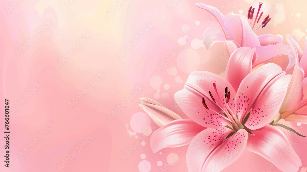 Beautiful pink lily romantic pastel watercolor background. AI generated image