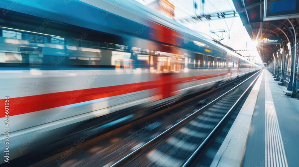 Blurry image of a train approaching on tracks. Suitable for transportation themes Blurry image of a train approaching on tracks. Suitable for transportation themes