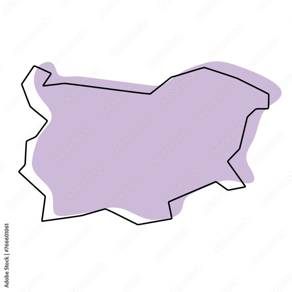 Bulgaria country simplified map. Violet silhouette with thin black smooth contour outline isolated on white background. Simple vector icon Bulgaria country simplified map. Violet silhouette with thin black smooth contour outline isolated on white background. Simple vector icon