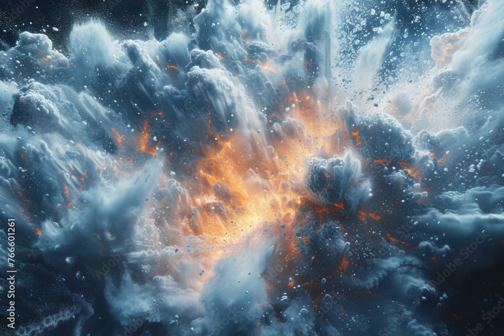 Solar flares colliding with cosmic icebergs, generating a dazzling display of celestial fireworks. Concept of astral pyrotechnics. Generative Ai. Solar flares colliding with cosmic icebergs, generating a dazzling display of celestial fireworks. Concept of astral pyrotechnics. Generative Ai.