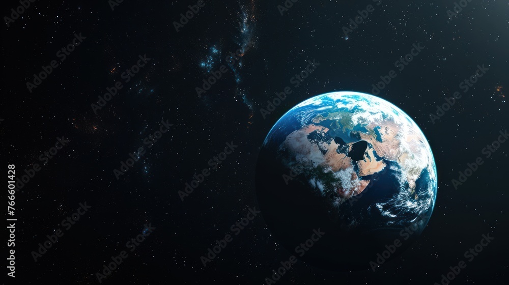 Beautiful space panoramic planet earth at night view. AI generated image