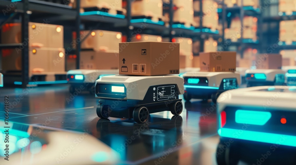 Future Technology 3D Concept: Automated Retail Warehouse AGV Robots ...